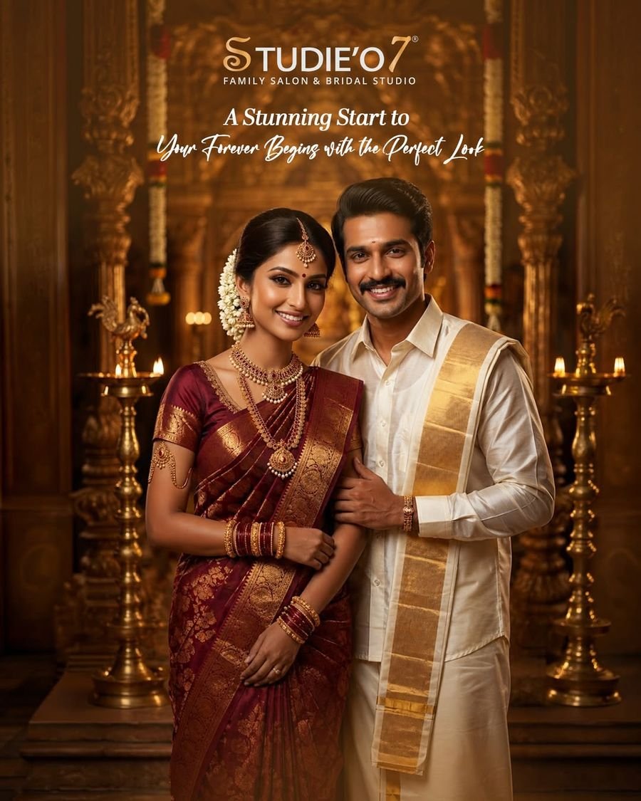 Bridal couple in traditional silk at Studie'o7 bridal studio